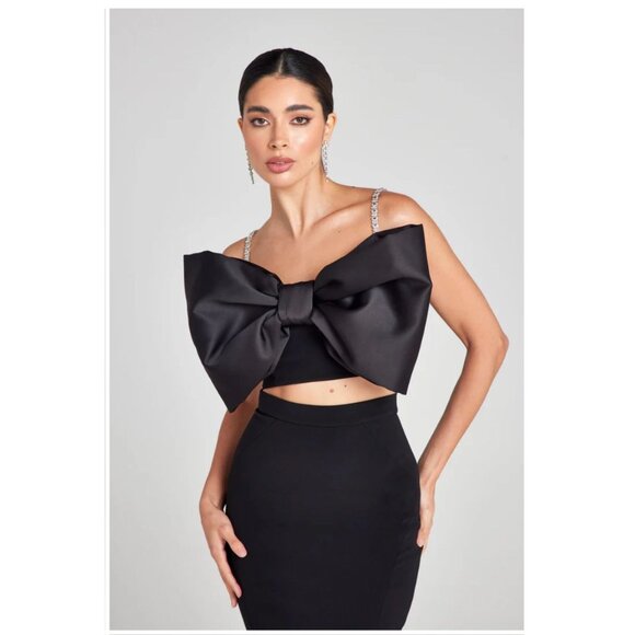 Nadine Merabi Isobel Black Bow Top S/M NWT